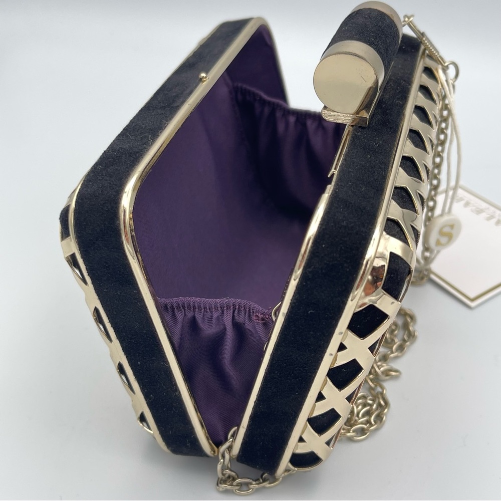 SHIRALEAH 🖤 NWT ‘Jean Minaudiere’ Black & Gold Evening Clutch - Picture 9 of 13